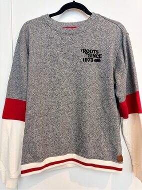 ❤️Roots Since 1973 Cabin Crewneck Colorblock Sweatshirt Size Small Oversized